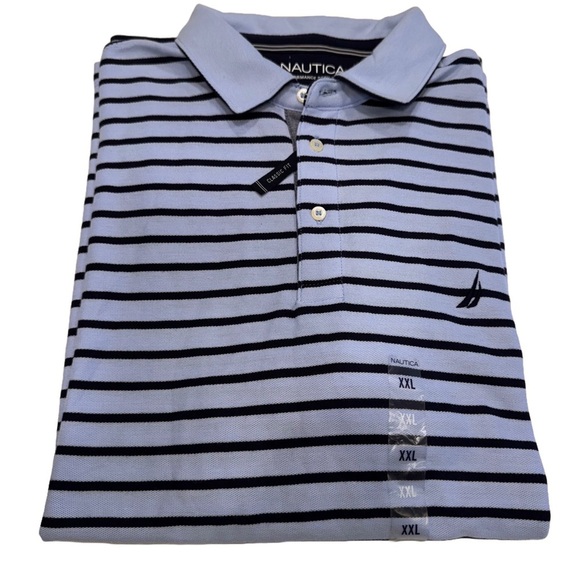 Nautica Performance Deck Polo Golf Shirt Classic Fit Blue Striped Sz XXL NWT - Picture 1 of 10